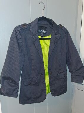 Daytrip Navy Pinstripe Blazer with Neon Green Lining